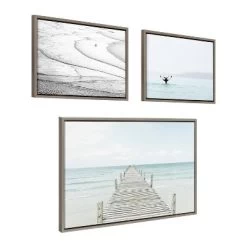 23" X 33" (Set Of 3) Sylvie Ocean Beach Framed Wall Canvas Set Gray - Kate & Laurel All Things Decor