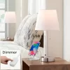 360 Lighting Justin Modern Accent Table Lamps 18" High Set Of 2 Silver With USB Charging Port And Table Top Dimmers White Shade For Bedroom Home Desk