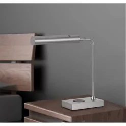 17.5" Metal LED Desk Lamp With Wireless Charging Brushed Steel (Includes LED Light Bulb) - Cal Lighting