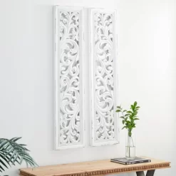 Set Of 2 Wood Floral Intricately Carved Scroll Wall Decors White - Olivia & May -Home Decoration Store GUEST 01e5800a 8f4b 40af 837f dab6ecf34eb4