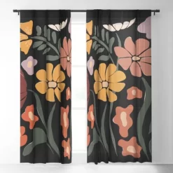 Miho TROPICAL Floral Night Single Panel Sheer Window Curtain - Deny Designs