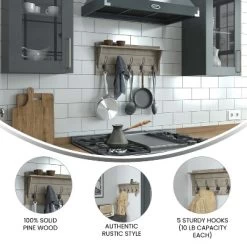 Emma And Oliver Rustic Wall Hanging Storage Rack With 5 Hooks For Entryway, Kitchen, Bathroom And More -Home Decoration Store GUEST 025be7f4 6880 4025 a5b7 9daa6b445bdc