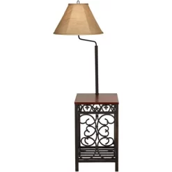 Regency Hill Travata Rustic Vintage Floor Lamp With End Table 54" Tall Bronze Scrollwork Swing Arm Burlap Fabric Empire Shade For Living Room Reading -Home Decoration Store GUEST 03bcc231 485d 440f a0f1 29da4ad6ac29