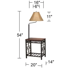 Regency Hill Travata Rustic Vintage Floor Lamp With End Table 54" Tall Bronze Scrollwork Swing Arm Burlap Fabric Empire Shade For Living Room Reading -Home Decoration Store GUEST 049c0904 4adc 42c7 8e8d 191bbd8512ad