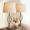 Franklin Iron Works Annie Modern Coastal Table Lamps 28" Tall Set Of 2 Weathered Sand Iron Cream Tapered Drum Shade For Bedroom Living Room Bedside