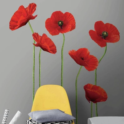 Poppies At Play Peel And Stick Giant Wall Decals Red - ROOMMATES 1 Poppies At Play Peel And Stick Giant Wall Decals Red - ROOMMATES