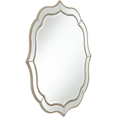 Noble Park Laureen Scalloped Round Vanity Wall Mirror Modern Beveled Glass Champagne Gold Beaded Frame 32" Wide For Bathroom Living Room Home Entryway 3 Noble Park Laureen Scalloped Round Vanity Wall Mirror Modern Beveled Glass Champagne Gold Beaded Frame 32" Wide For Bathroom Living Room Home Entryway - Image 3