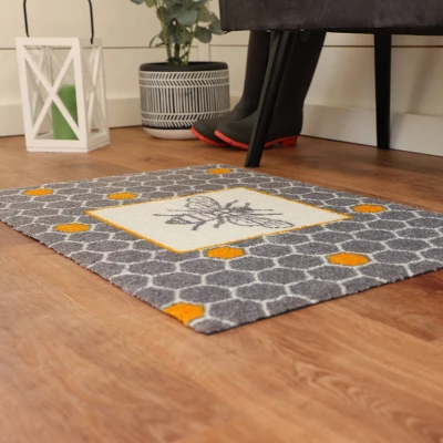 2'x3' ColorStar Bee Hex Door Mat Gray - Bungalow Flooring 2 2'x3' ColorStar Bee Hex Door Mat Gray - Bungalow Flooring - Image 2