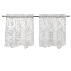 Habitat Limoges Sheer Rod Pocket Floral Lace Design Curtain Tiers For Any Room Soft Selvedge Sides Pair White