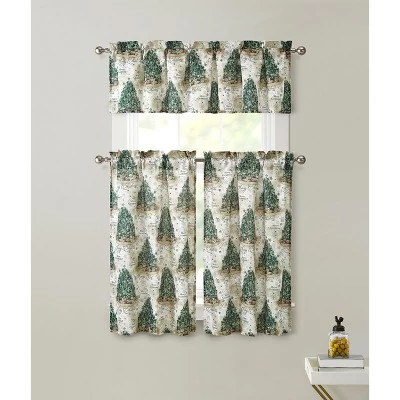 Kate Aurora Christmas Trees & Evergreens Complete Semi Sheer Kitchen Curtain Tier & Valance Set 1 Kate Aurora Christmas Trees & Evergreens Complete Semi Sheer Kitchen Curtain Tier & Valance Set