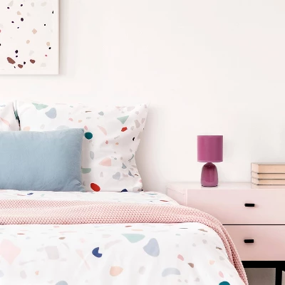 10.04" Traditional Ceramic Thimble Base Bedside Table Desk Lamp With Matching Fabric Shade Mauve - Simple Designs 2 10.04" Traditional Ceramic Thimble Base Bedside Table Desk Lamp With Matching Fabric Shade Mauve - Simple Designs - Image 2