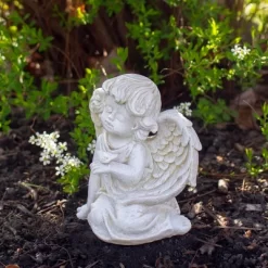 Northlight 6" Ivory Sitting Angel With Bird Outdoor Garden Statue