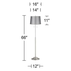 360 Lighting Abba Modern Floor Lamp Standing 66" Tall Brushed Nickel Light Gray Satin Tapered Drum Shade For Living Room Bedroom Office House Home