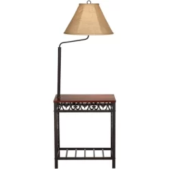 Regency Hill Travata Rustic Vintage Floor Lamp With End Table 54" Tall Bronze Scrollwork Swing Arm Burlap Fabric Empire Shade For Living Room Reading -Home Decoration Store GUEST 0b86e59d 0001 4e75 89f9 500f3f27fa48