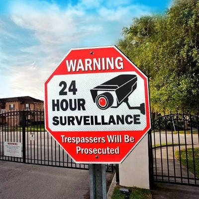 Signs Authority Reflective Warning 24 Hour Surveillance No Trespassing Metal Sign For Home Business - 12"x12" 2 Signs Authority Reflective Warning 24 Hour Surveillance No Trespassing Metal Sign For Home Business - 12"x12" - Image 2