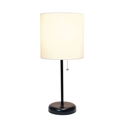 19.5" Bedside USB Port Feature Metal Table Desk Lamp Black With White Fabric Shade - Creekwood Home 1 19.5" Bedside USB Port Feature Metal Table Desk Lamp Black With White Fabric Shade - Creekwood Home