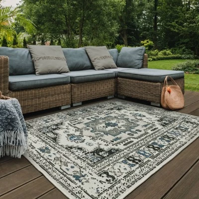 Trinity Distressed Traditional Patio Area Rug Beige/Gray - Captiv8e Designs 1 Trinity Distressed Traditional Patio Area Rug Beige/Gray - Captiv8e Designs