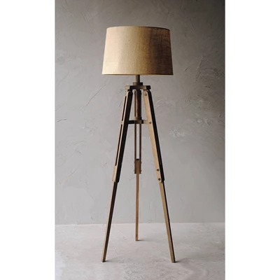 Mariner Tripod Style Wood Floor Lamp With Burlap Drum Shade Rust - Storied Home 2 Mariner Tripod Style Wood Floor Lamp With Burlap Drum Shade Rust - Storied Home - Image 2