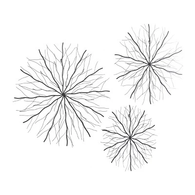 Set Of 3 Metal Starburst Wall Decors With Branch Inspired Design Black - Olivia & May 1 Set Of 3 Metal Starburst Wall Decors With Branch Inspired Design Black - Olivia & May