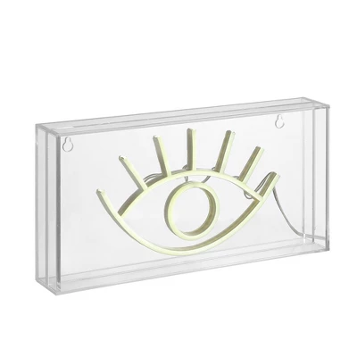 11.8" Eye Contemporary Glam Acrylic Box Pendant Neon Yellow (Includes LED Light Bulb) - JONATHAN Y 1 11.8" Eye Contemporary Glam Acrylic Box Pendant Neon Yellow (Includes LED Light Bulb) - JONATHAN Y