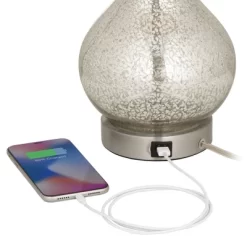 360 Lighting Ledger Modern Accent Table Lamps 21 3/4" High Set Of 2 Mercury Glass With USB Charging Port Table Top Dimmers Off-White Shade For Desk -Home Decoration Store GUEST 10ca657e e857 4f0a abd9 0f6d86bf3c4b