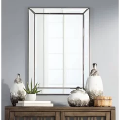 Uttermost Roseau Rectangular Vanity Wall Mirror Modern Beveled Silver Pewter Beaded Border Frame 24" Wide Bathroom Bedroom Living Room House Entryway -Home Decoration Store GUEST 12270520 af63 4868 a9a3 4d4239865217