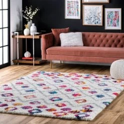 Tatyana Moroccan Diamond Trellis Shaggy Area Rug Pink - NuLOOM