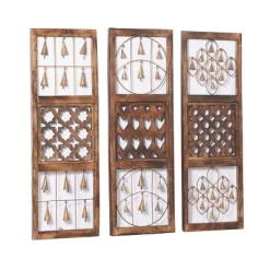 Wood Geometric Intricately Carved Wall Decor With Bells Set Of 3 Brown - Olivia & May -Home Decoration Store GUEST 148c64e3 4d2c 40a8 b407 82baebc46109