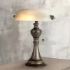 Regency Hill Haddington Traditional Piano Banker Table Lamp 16" High Antique Bronze Metal Alabaster Glass Shade For Bedroom Living Room Bedside Office