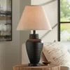 Regency Hill Auburn Rustic Farmhouse Table Lamp 25" High Bronze Hammered Natural Linen Empire Shade For Bedroom Living Room Bedside Nightstand Office