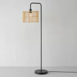 58" Barden Matte Black Floor Lamp With Bamboo Shade - Globe Electric -Home Decoration Store GUEST 151f51bf e55e 4cfe aade 7c3292fec64f