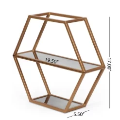 17" Lepley Modern Glam Handcrafted Glass 2 Shelf Hexagonal Decorative Shelf Antique Gold - Christopher Knight Home 11 17" Lepley Modern Glam Handcrafted Glass 2 Shelf Hexagonal Decorative Shelf Antique Gold - Christopher Knight Home -Home Decoration Store GUEST 1709ca93 35c3 412e be6d 9a608d3c1a00