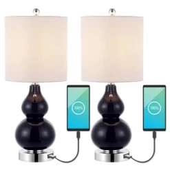 (Set Of 2) 22" Cora Classic Vintage Glass LED Table Lamp With USB Charging Port (Includes LED Light Bulb) - JONATHAN Y -Home Decoration Store GUEST 1765fe0e 5e0d 40be 9b5b 94391ee90d75