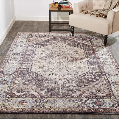 Armant Traditional Medallion, Purple/Gray/Ivory, 2' X 3' Accent Rug 3 Armant Traditional Medallion, Purple/Gray/Ivory, 2' X 3' Accent Rug - Image 3