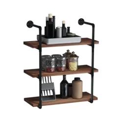 HOMCOM 3-Tier Industrial Pipe Shelves, Floating Wall Mounted Bookshelf, Metal Frame Display Rack For Living Room Or Bedroom, Rustic Brown -Home Decoration Store GUEST 184c16df 276e 456b 99c5 57284a39ed51