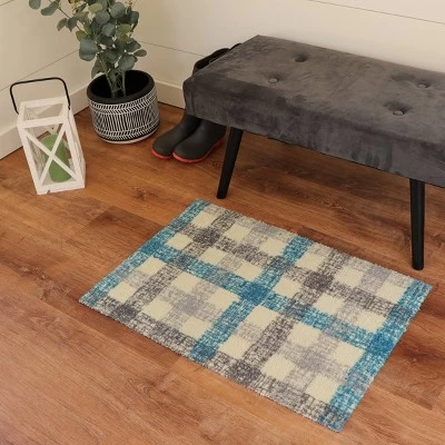 2'x3' ColorStar Sketch Plaid Door Mat Khaki - Bungalow Flooring 2 2'x3' ColorStar Sketch Plaid Door Mat Khaki - Bungalow Flooring - Image 2