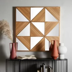 Wood Geometric Triangle Mirrored Wall Decor Light Brown - Novogratz -Home Decoration Store GUEST 1a610b24 1828 4a61 a41f 5b9a5838f7e1