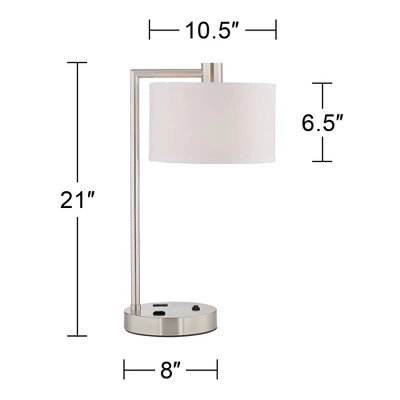360 Lighting Colby Modern Desk Lamps 21" High Set Of 2 Brushed Nickel With USB And AC Power Outlet In Base White Linen Drum Shade For Bedroom Office 6 360 Lighting Colby Modern Desk Lamps 21" High Set Of 2 Brushed Nickel With USB And AC Power Outlet In Base White Linen Drum Shade For Bedroom Office - Image 6