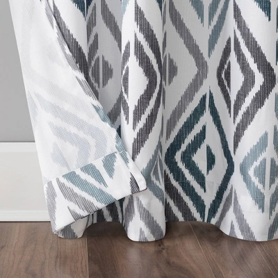 Hana Ikat Geometric Semi-Sheer Grommet Curtain Panel Teal - No.918 3 Hana Ikat Geometric Semi-Sheer Grommet Curtain Panel Teal - No.918 - Image 3