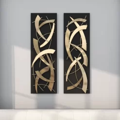 Set Of 2 Metal Abstract Dimensional Wall Decors With Wood Backing Gold - Olivia & May -Home Decoration Store GUEST 1c705fd2 6db7 4807 a406 a909a4275995