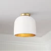 Possini Euro Design Merrick Modern Industrial Ceiling Light Flush Mount Fixture 9 1/4" Wide White Cement Gold For Bedroom Kitchen Living Room Hallway