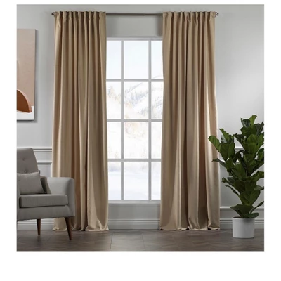 Towels Beyond Extra Long Room Darkening Faux Velvet Curtain Panels Set Of 2, Beige 2 Towels Beyond Extra Long Room Darkening Faux Velvet Curtain Panels Set Of 2, Beige - Image 2
