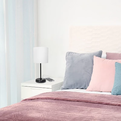 19.5" Bedside USB Port Feature Metal Table Desk Lamp Black With White Fabric Shade - Creekwood Home 5 19.5" Bedside USB Port Feature Metal Table Desk Lamp Black With White Fabric Shade - Creekwood Home - Image 5