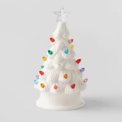 6.875" Battery Operated Lit Ceramic Christmas Tree White - Wondershop™