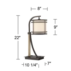 Franklin Iron Works Gentry Industrial Desk Lamp 22" High Oil Rubbed Bronze Faux Wood Cage With USB And AC Power Outlet In Base Oatmeal Shade For Desk -Home Decoration Store GUEST 212d9a41 8a1e 4762 a8cd 1b8d3fd8e98d