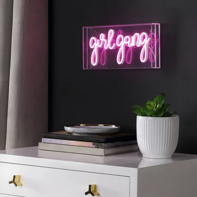 11.88" Girl Gang Contemporary Glam Acrylic Box Pendant (Includes LED Light Bulb) Neon Pink - JONATHAN Y 2 11.88" Girl Gang Contemporary Glam Acrylic Box Pendant (Includes LED Light Bulb) Neon Pink - JONATHAN Y - Image 2