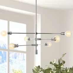 36" 6-Light Atlas Modern Vintage Iron Arm-Adjustable LED Chandelier Chrome - JONATHAN Y -Home Decoration Store GUEST 21f3b3cb 57b2 4698 93a7 02daaaae30bb