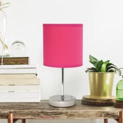 11.81" Traditional Petite Metal Stick Bedside Table Desk Lamp In Chrome With Fabric Shade Vibrant Pink - Creekwood Home -Home Decoration Store GUEST 224bc259 8425 4915 82f8 a089b6bd0cd3
