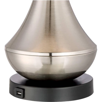 360 Lighting Simon Modern Table Lamps 25 1/2" High Set Of 2 Brushed Nickel With USB Charging Port And Table Top Dimmers White Fabric For Home Desk 3 360 Lighting Simon Modern Table Lamps 25 1/2" High Set Of 2 Brushed Nickel With USB Charging Port And Table Top Dimmers White Fabric For Home Desk - Image 3
