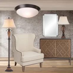 Kathy Ireland Sonnett Vintage Rustic Floor Lamp 63 1/2" Tall Bronze Metal Faux Marble Ivory Linen Bell Shade For Living Room Bedroom Office House Home -Home Decoration Store GUEST 23457e61 bb8a 472d b31b e899d88a6acf